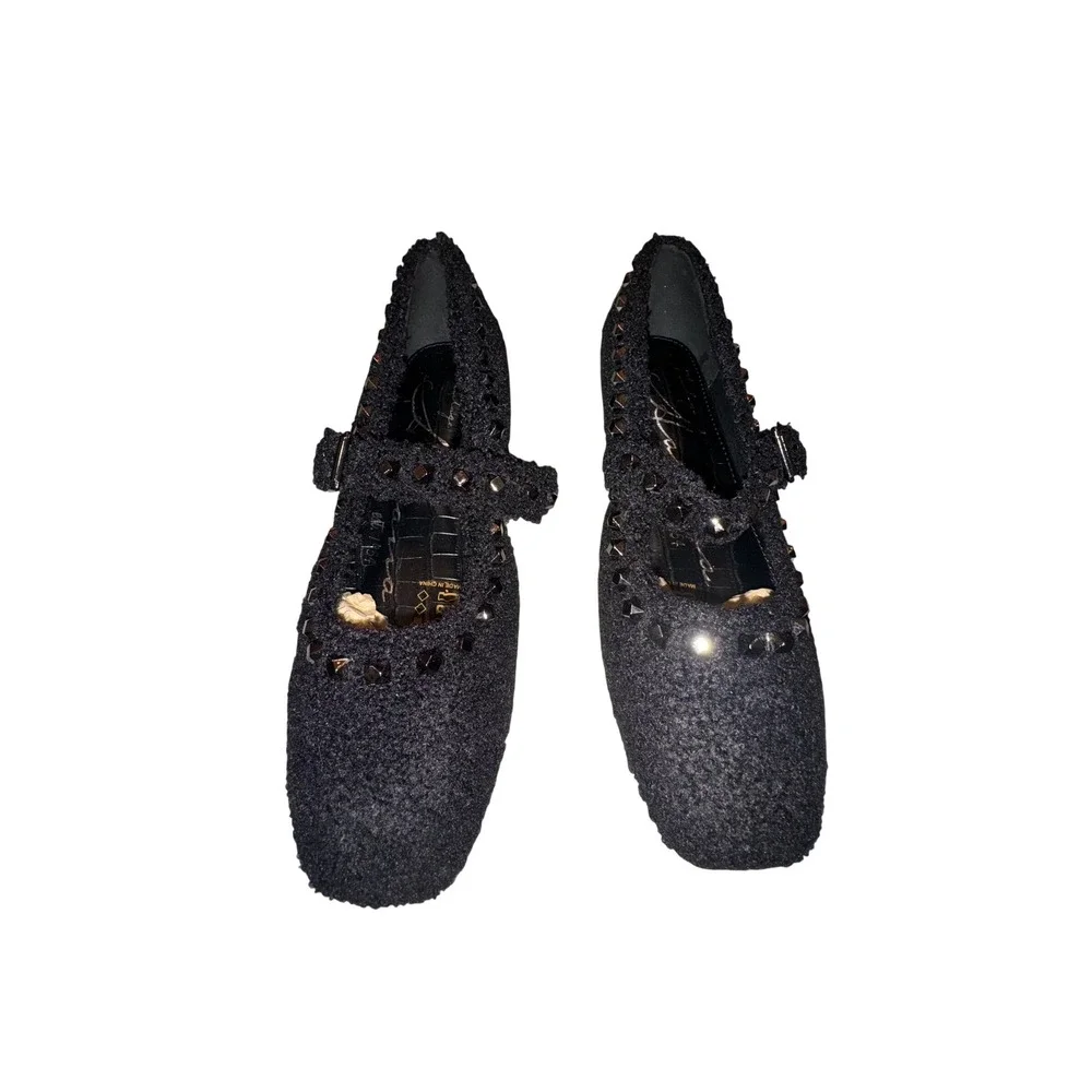 NWT Vintage Havana Impress 3 Mary Jane Women Black Boucle Studded Flats 8.5
